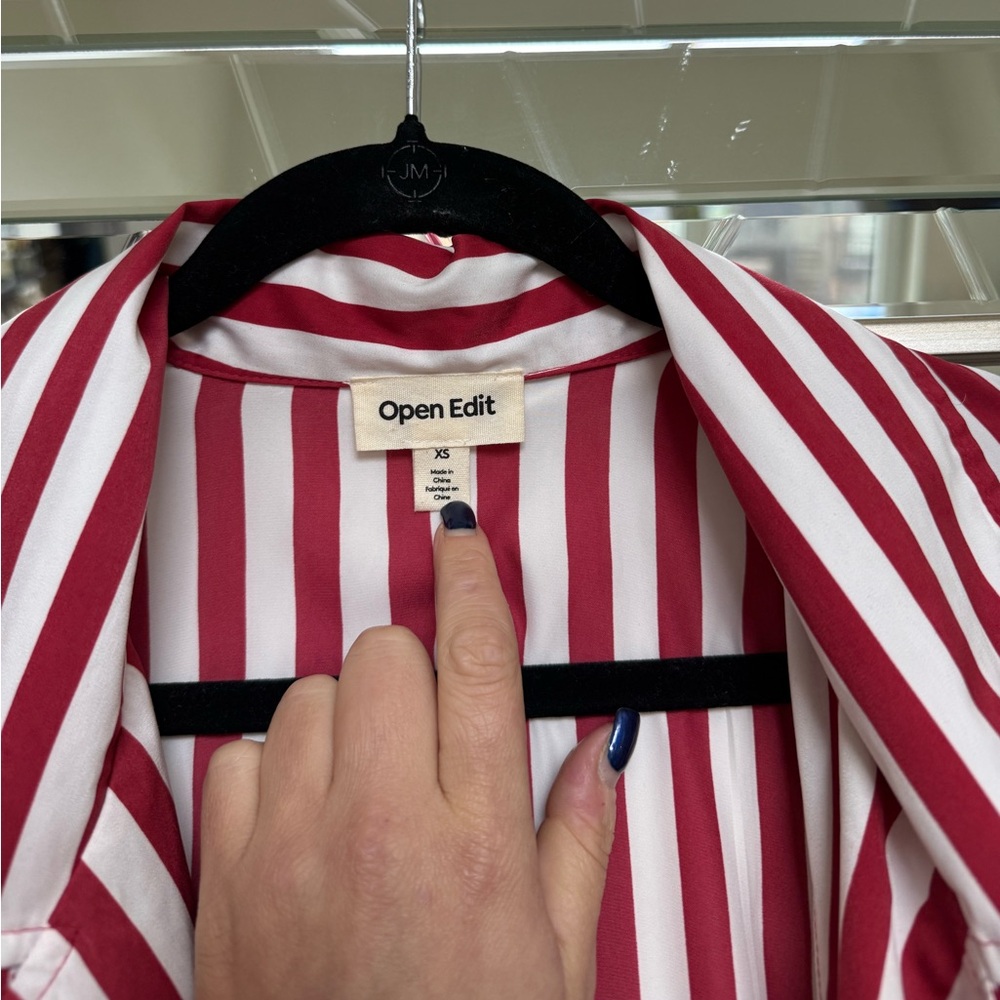 Open Edit | Red/White Striped Satin-Effect Duster - Picture 7 of 7